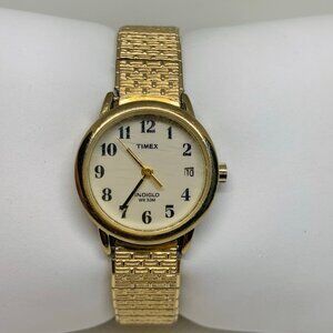 Timex indiglo women watch gold tone date 25mm round quartz analog running